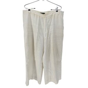 Lauren Ralph Lauren Size 16 Linen Pants Off White Wide Leg Crop Trousers Lined